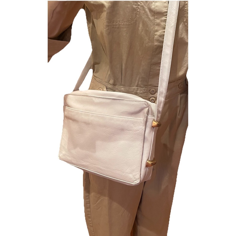 Vintage‎ Perlina NY Ivory Leather Crossbody Shoulder Bag Soft Pebbled Adj Strap